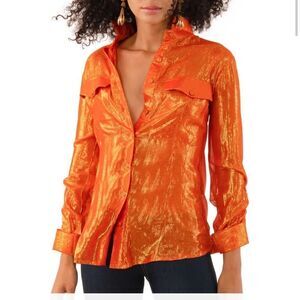 Gretchen Scott Metallic Flap Blouse Glinda Lurex Orange M